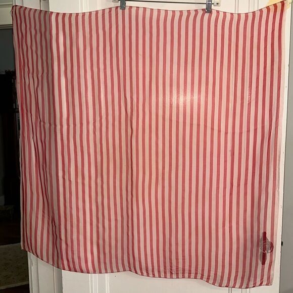 Vtg mid century extra, extra large red/white striped semi sheer polyester scarf - Picture 1 of 9